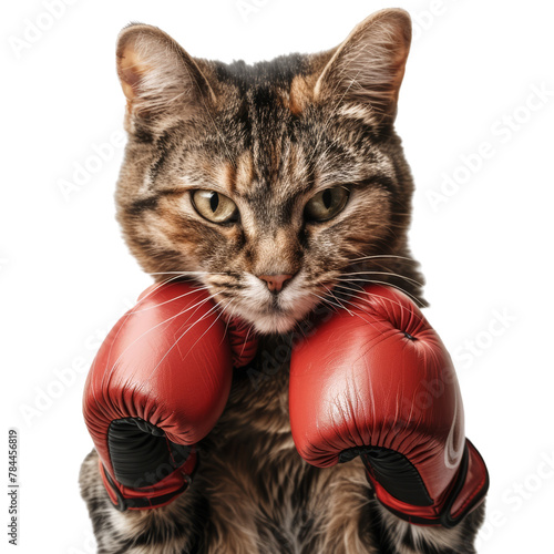 cat wearing boxing gloves on transparent background