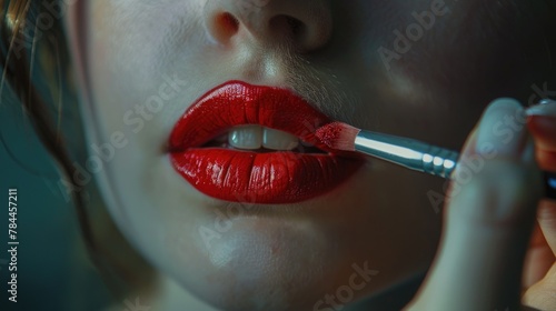 Close up of a person applying lipstick, perfect for beauty and makeup industry