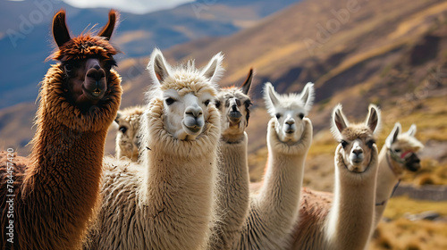 Guffaw-inducing moment captured as a llama photobombs a group of curious alpacas photo