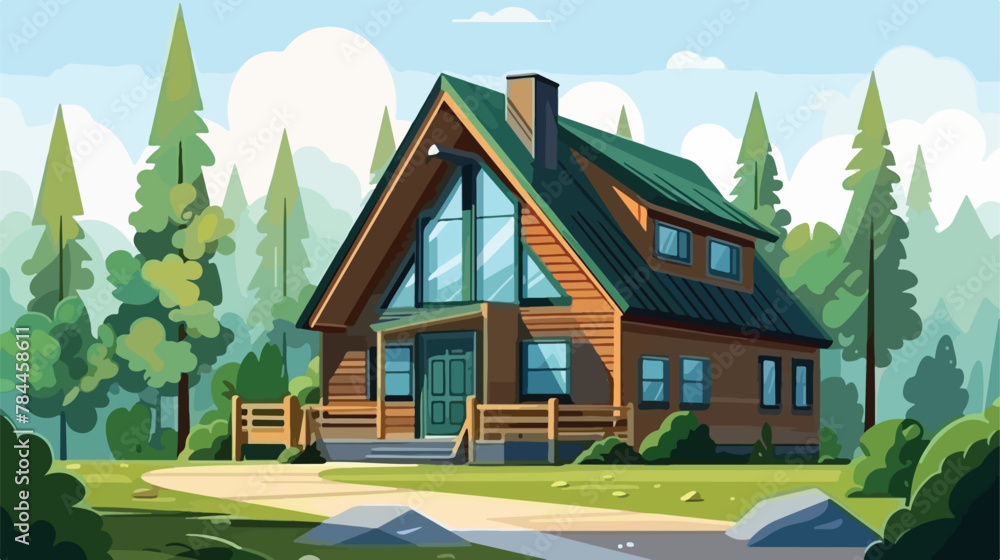 Modern eco private house .vector illustration. 2d flat