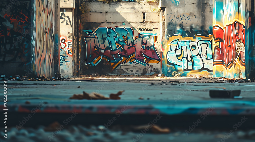 Fototapeta premium Graffiti walls in urban settings. Copy Space.