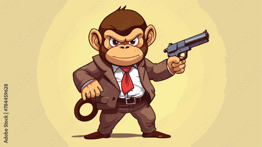 Monkey holding gun cartoon mascot characters 2d flat