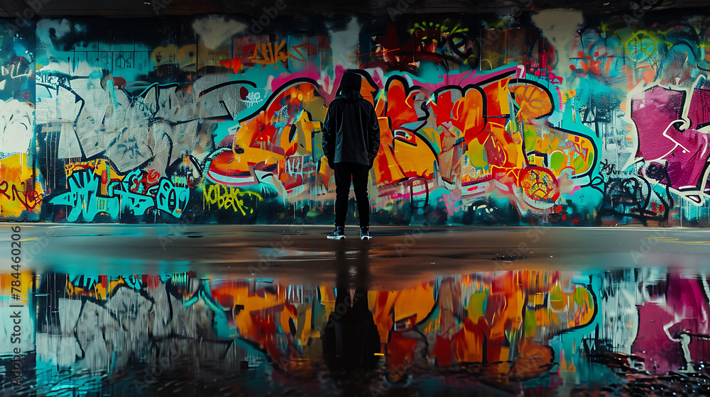 Obraz premium Graffiti or street art reflecting 2000s culture. Copy Space.