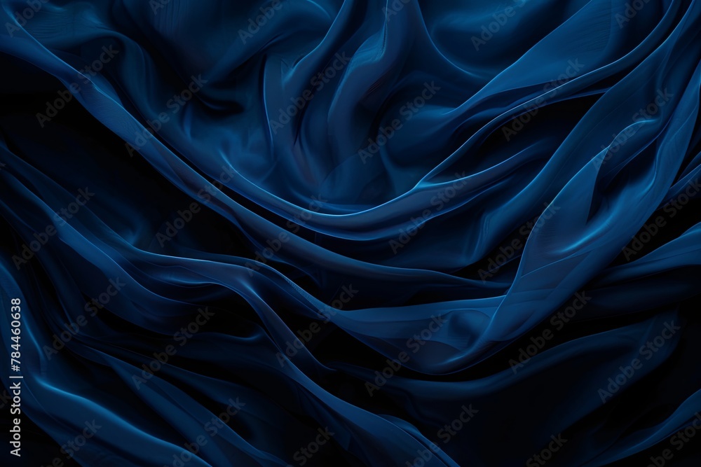 Fototapeta premium Dark blue color. Abstract dark elegant background with space for design. Soft wavy folds. Drapery. Gradient. generative ai