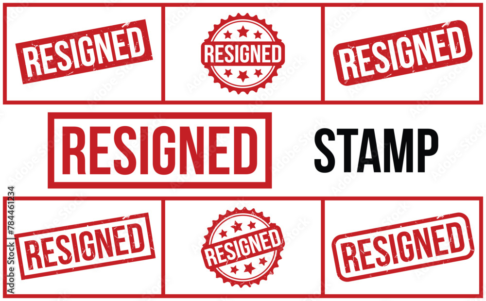 Resigned Stamp. Red Resigned Rubber grunge Stamp set Resigned Stamp. Red Resigned Rubber grunge Stamp set