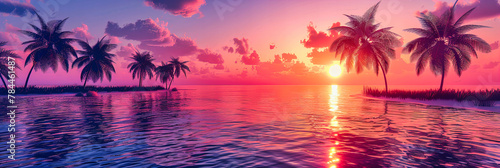 Dramatic Sunset over the Ocean with Vibrant Colors Reflecting on Calm Waters, Ideal for Scenic Backgrounds © NURA ALAM
