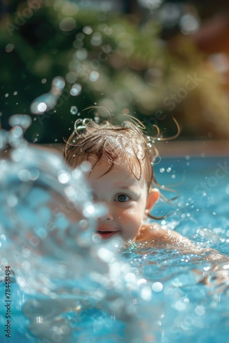 Young child having fun in a pool  perfect for summer advertising campaigns