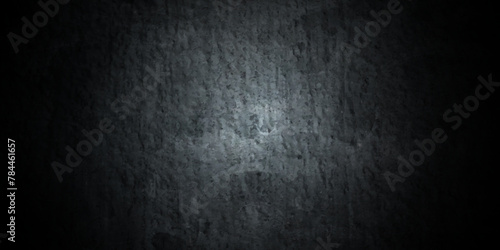 Dark black wall grunge textured concrete backdrop background. Panorama dark grey black slate gradient background or texture. Vector black concrete texture. Stone wall background.