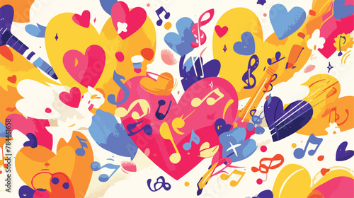 Music Hearts Clipart 2d flat cartoon vactor illustration