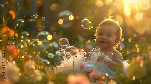 Happy Baby with Beautiful Bubbles