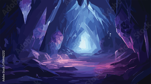 Mystical cave filled with glowing crystals and spar