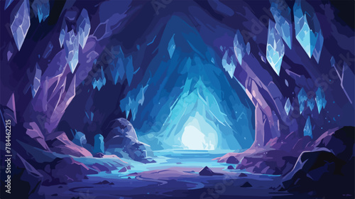 Mystical cave filled with glowing crystals and spar