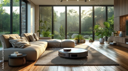 robotic vacuum cleaner on the floor in the living room 