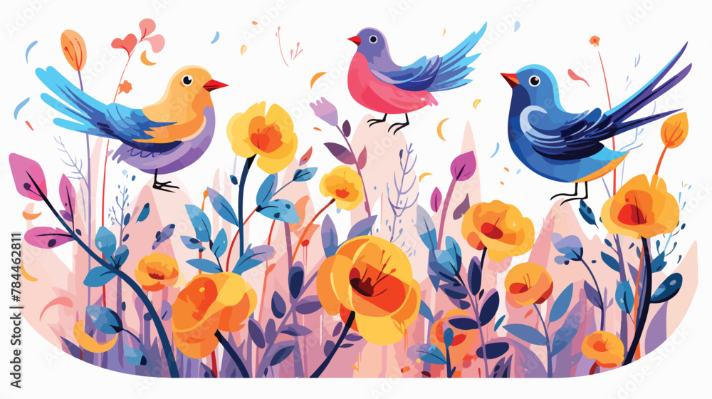 Mystical garden of talking flowers and singing bird