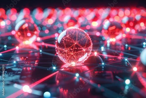 3D glowing orbs interconnected with laser beams