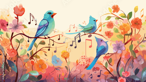 Mystical garden of talking flowers and singing bird © Hyper