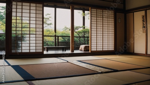 Empty traditional Japanese tatami room.
