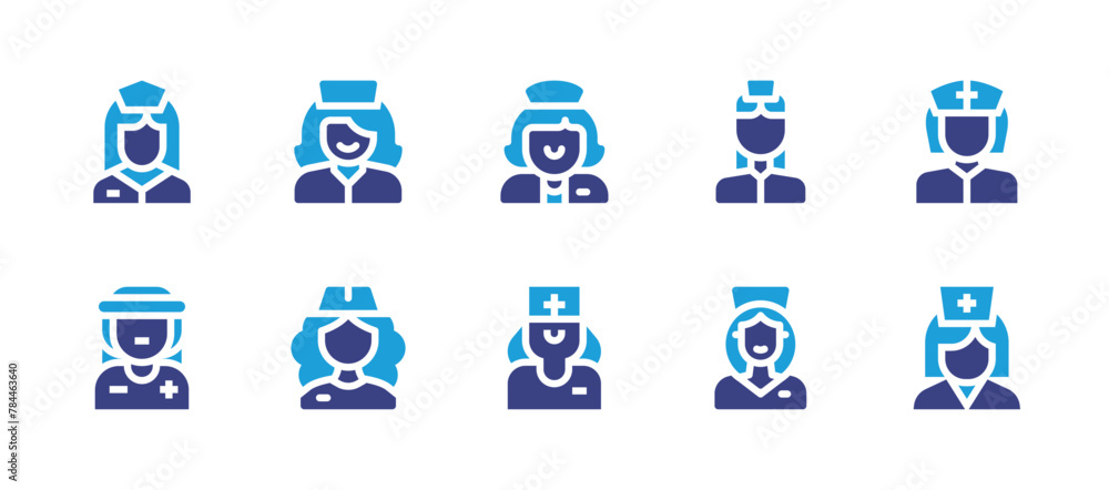 Nurse icon set. Duotone color. Vector illustration. Containing nurse, doctor, volunteer.