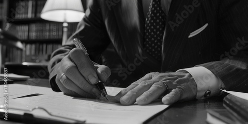 A man in a suit signing a document. Suitable for business and legal concepts © Fotograf