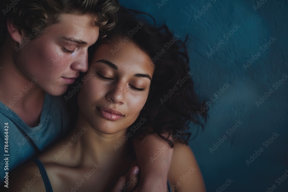 A man and a woman embracing in a dimly lit room. Suitable for romantic concepts A man and a woman embracing in a dimly lit room. Suitable for romantic concepts