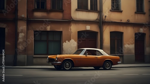 Old empty street background and a retro car.generative.ai © Neelam