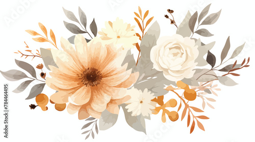 Neutral Fall Floral Watercolor Clipart 2d flat cartoon