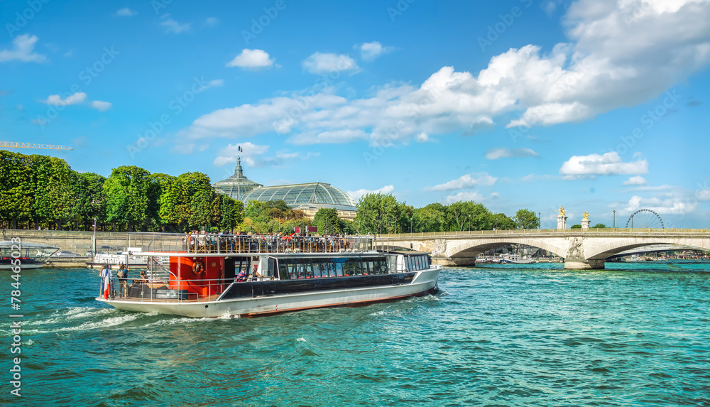 Wide Seine River in Paris - obrazy, fototapety, plakaty 