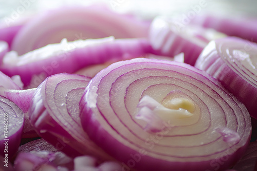 sliced red onions close up, healthy onion full of vitamines and antioxidants photo