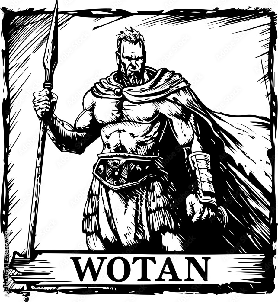 Norse deity Wotan, master of wisdom and war, seated in power, in a