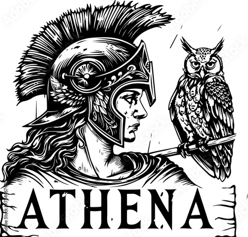 Athena, the Greek goddess of wisdom, shown with her owl, symbolic of strategy and intelligence, perfect for educational content.