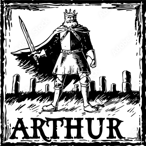 King Arthur stands before Stonehenge, invoking the myth and magic of Camelot, perfect for historical lore.