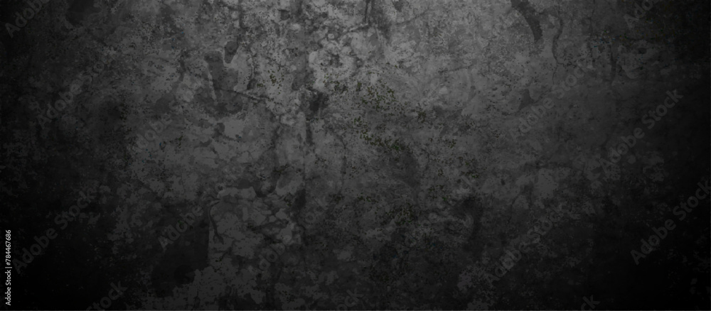 Dark black wall grunge textured concrete backdrop background. Panorama dark grey black slate gradient background or texture. Vector black concrete texture. Stone wall background.	
