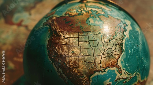 Close up of a globe with a map of the United States of America.