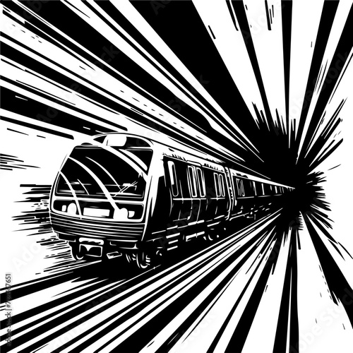illustration of a modern train speeding along, ideal for transportation themes or dynamic movement designs photo