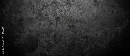 Dark black wall grunge textured concrete backdrop background. Panorama dark grey black slate gradient background or texture. Vector black concrete texture. Stone wall background.	
