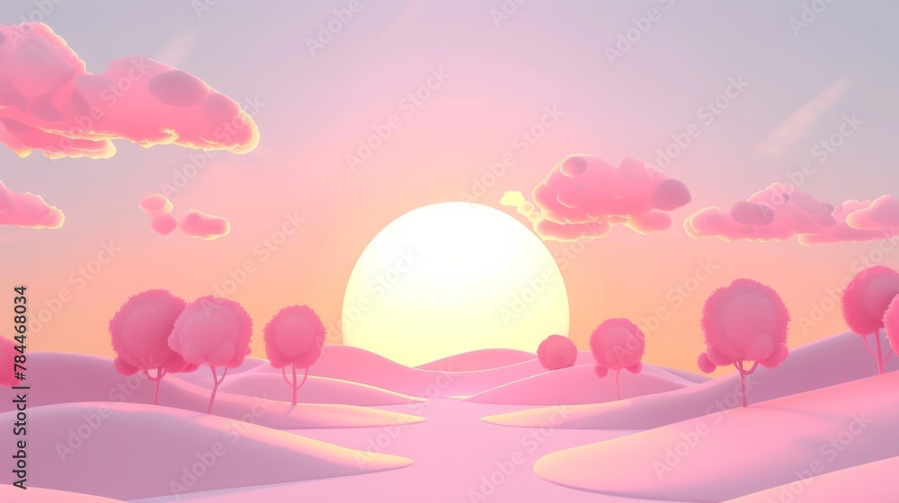 3D landscape C4D cartoon cute style background material