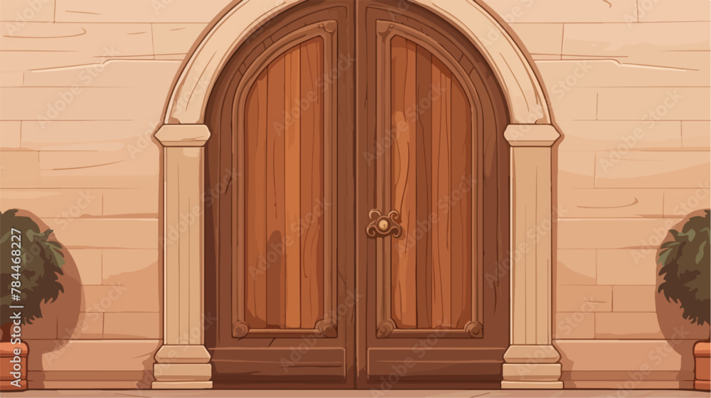 Old wooden door of old building 2d flat cartoon vac