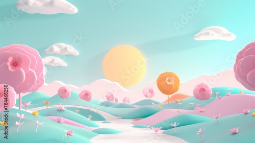 3D landscape C4D cartoon cute style background material