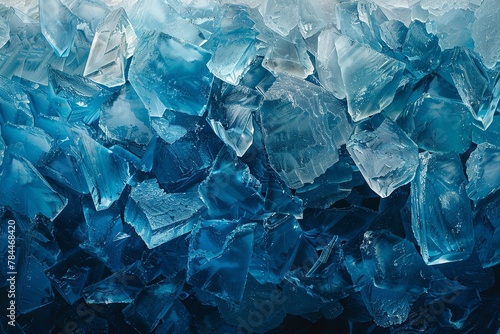 Close up of cold crystal frozen ice cube backdrop a summer refreshment product background with space for product advertisement, Generative AI.