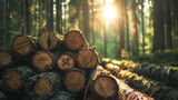 Sawn logs. Pile stacked natural sawn wooden logs background. Wood beams as nature background
