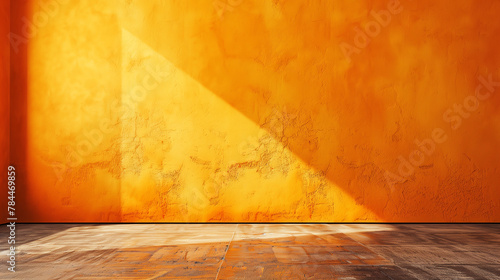Empty orange room. Stylish modern wall.