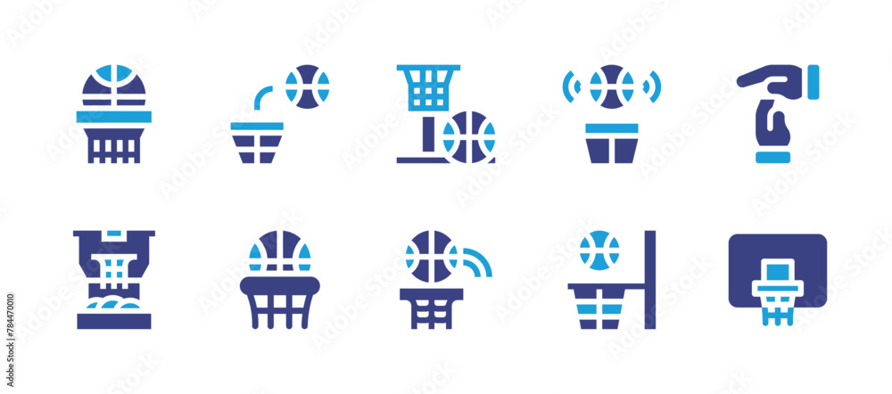 Basketball icon set. Duotone color. Vector illustration. Containing basketball hoop, basketball, whistle, scoreboard.