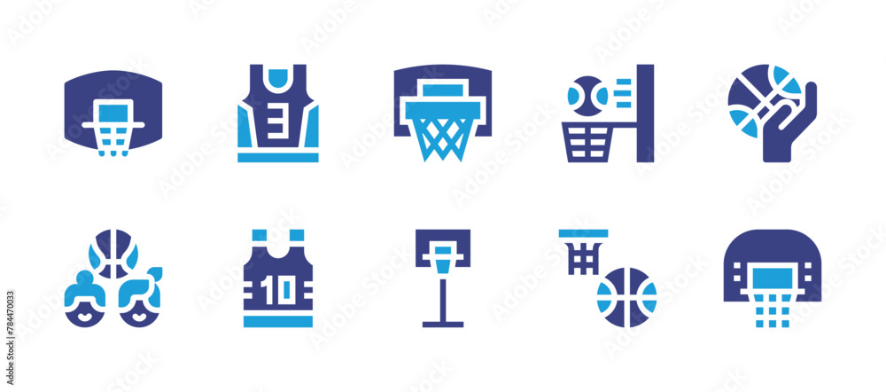 Basketball icon set. Duotone color. Vector illustration. Containing basketball, tshirt, hoop.