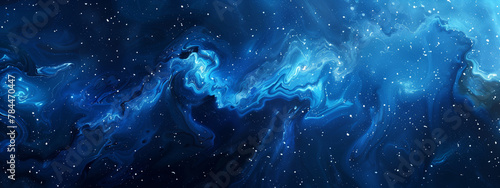 blue glowing nebula  shining bokeh star particle abstract background