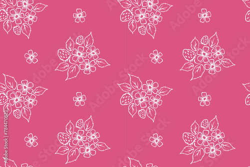 seamless botanical pattern of painted oriental motifs on a white background