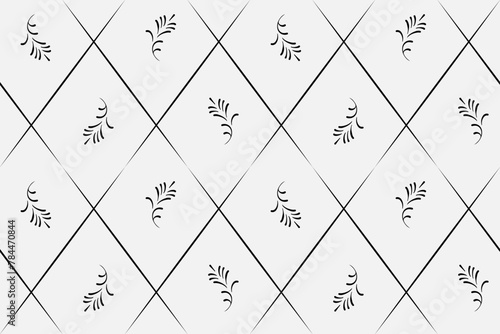 seamless botanical pattern of painted oriental motifs on a white background