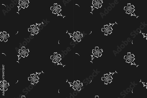 seamless botanical pattern of painted oriental motifs on a white background