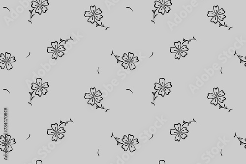 seamless botanical pattern of painted oriental motifs on a white background