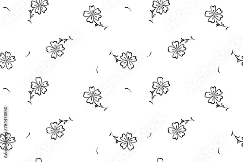 seamless botanical pattern of painted oriental motifs on a white background
