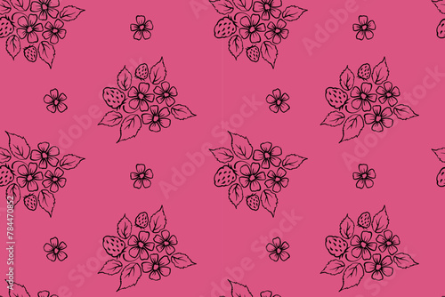 seamless botanical pattern of painted oriental motifs on a white background
